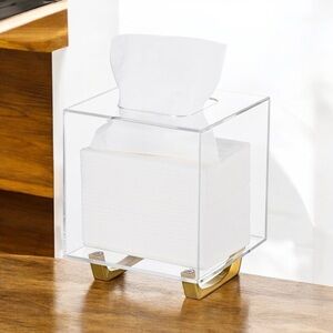 Clear Acrylic Tissue Box with Gold Accents